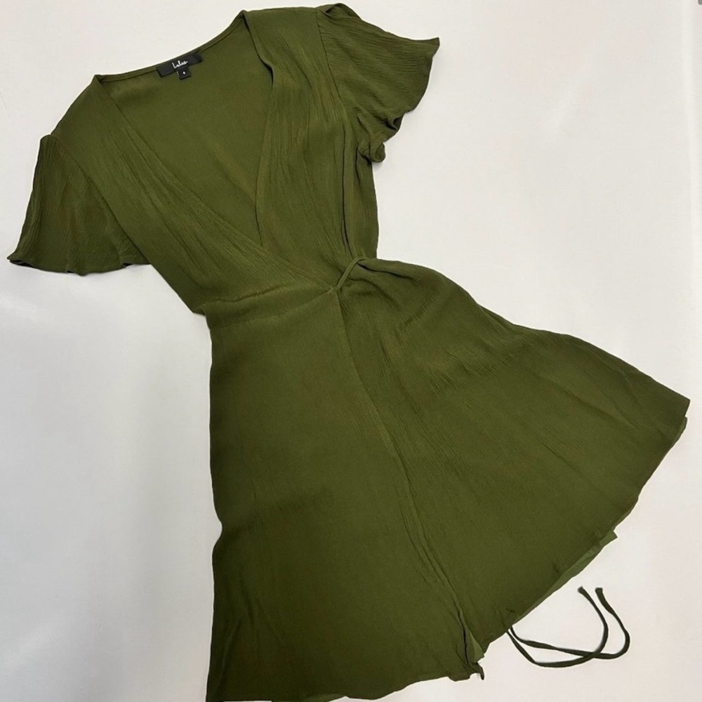 Lulu’s Harbor Point Wrap Dress in Olive Green - Picture 3 of 11